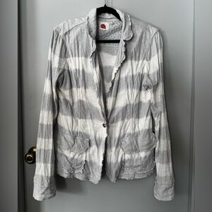 Anthropologie Striped Gray and White Soft Blazer Jacket Sz L